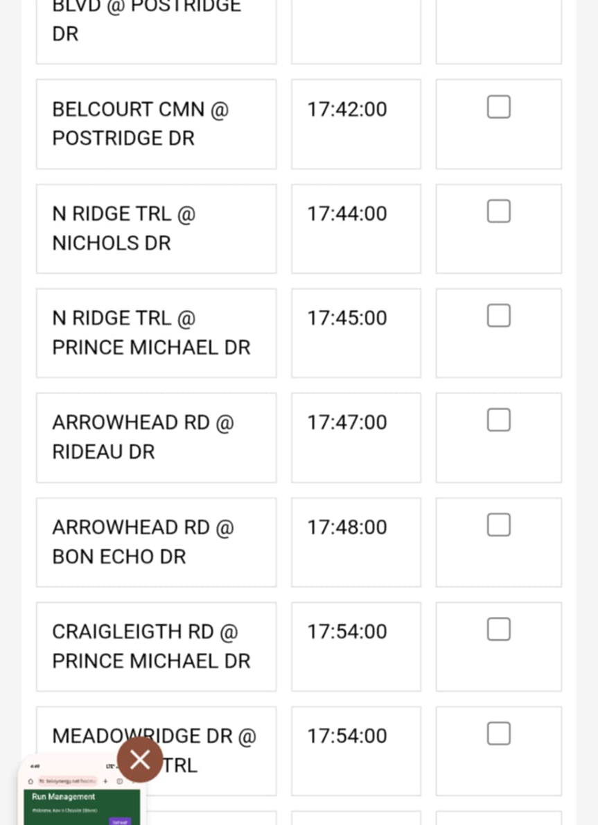 Alternate select stops view displaying stops and checkboxes with counts of students per stop